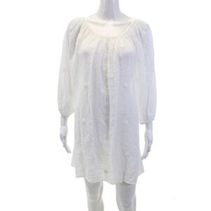 Letarte Handmade Womens Embroidered Beaded Sun Dress White Cotton Size Small